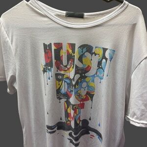 Women’s Nike size small just do it White Graphic T-Shirt with Colorful Design